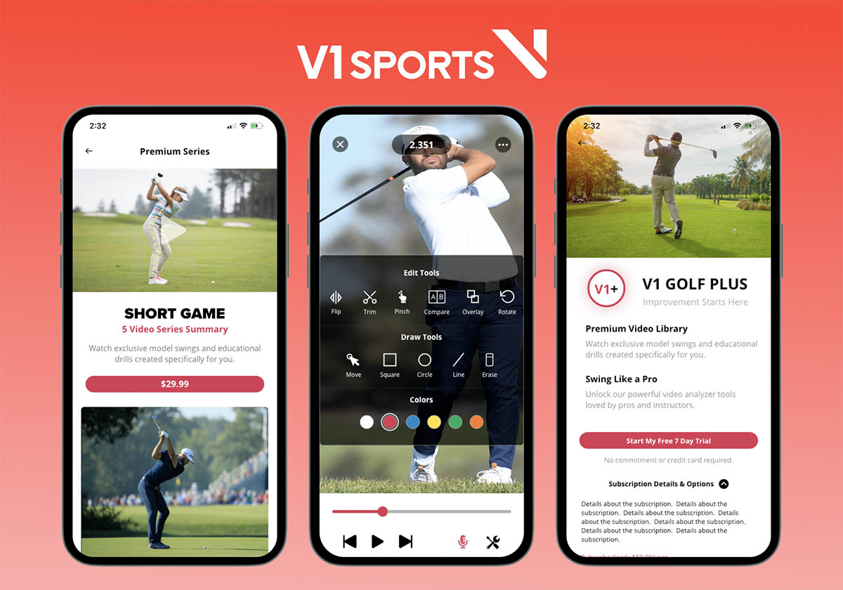 V1 SPORTS application screens